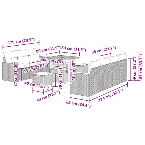 Градински Софа Комплект 10 pcs Сив полиратан