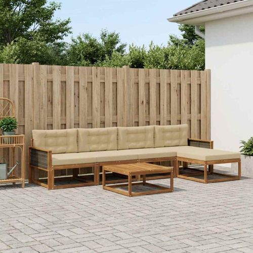 Комплект дивани за открито 6 pcs Натурален и Бежов