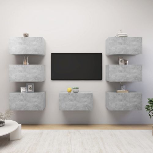 ТВ шкафове, 7 бр, бетонно сиви, 30,5x30x60 см, инженерно дърво