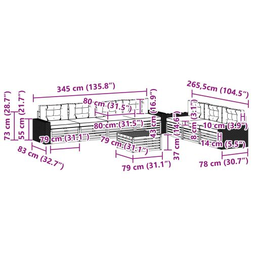 Комплект дивани за открито 8 pcs Натурален и Антрацит