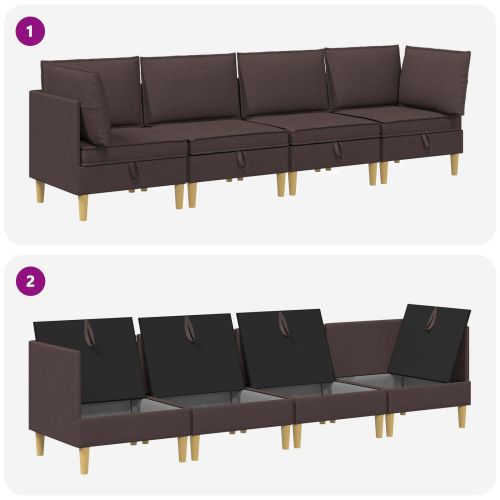 Модулен диван комплект със съхранение 4 pcs Тъмен кафяв Текстил