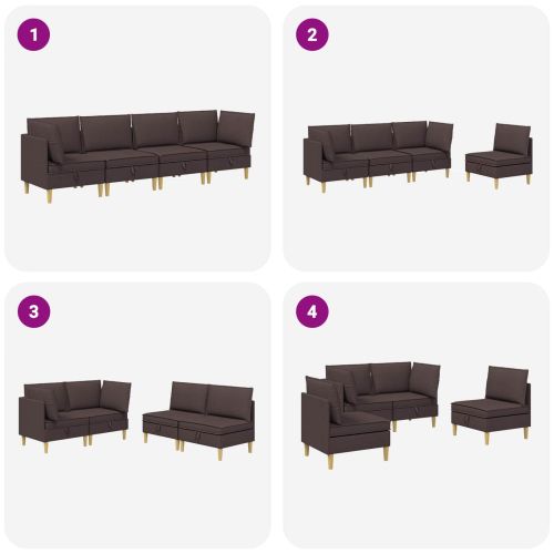Модулен диван комплект със съхранение 4 pcs Тъмен кафяв Текстил