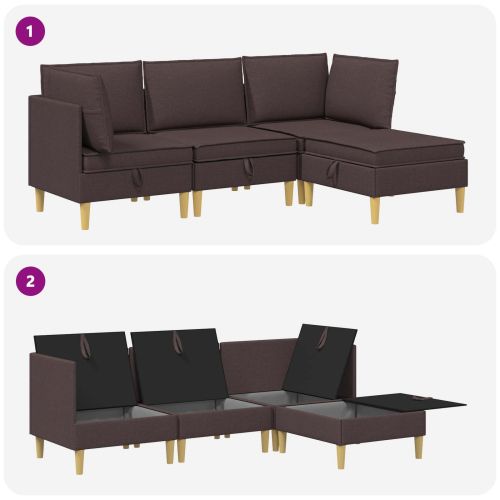 Модулен диван комплект със съхранение 4 pcs Тъмен кафяв Текстил