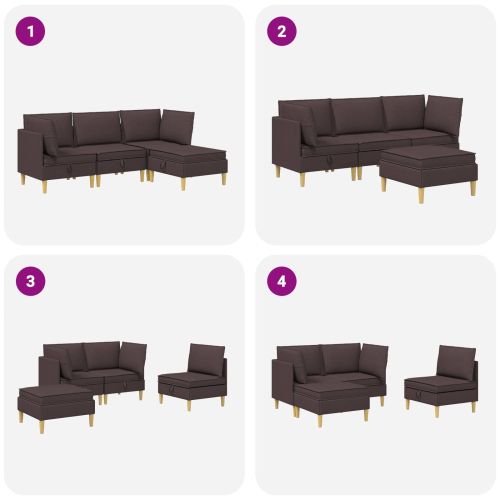Модулен диван комплект със съхранение 4 pcs Тъмен кафяв Текстил