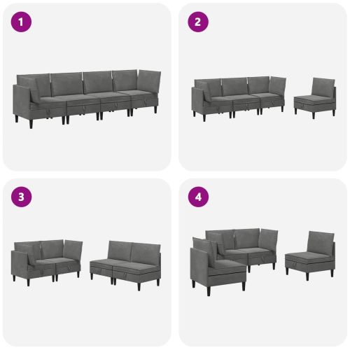 Комплект мебели за всекидневна 4 pcs Тъмносиво Кадифе