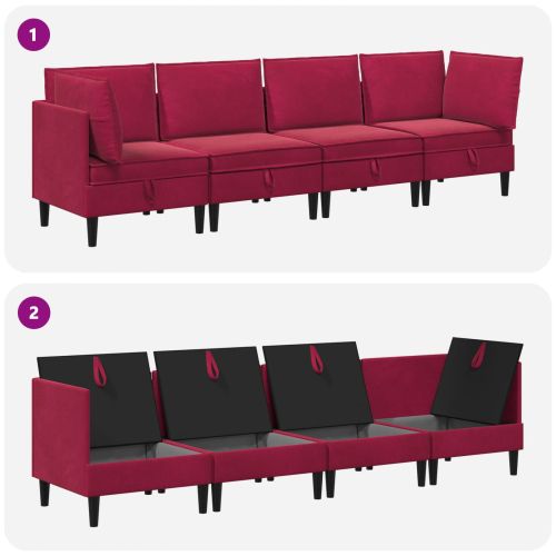 Комплект мебели за всекидневна 4 pcs Виненочервен Кадифе