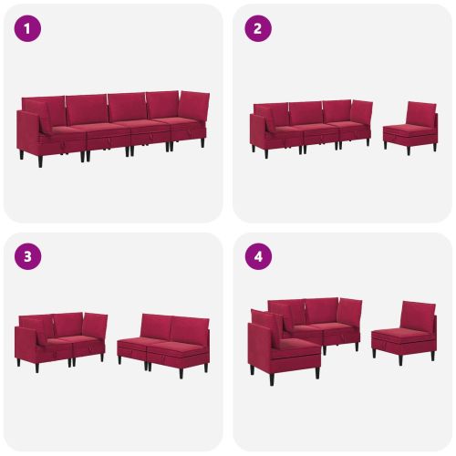 Комплект мебели за всекидневна 4 pcs Виненочервен Кадифе