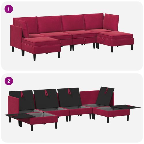 Комплект мебели за всекидневна 6 pcs Виненочервен Кадифе