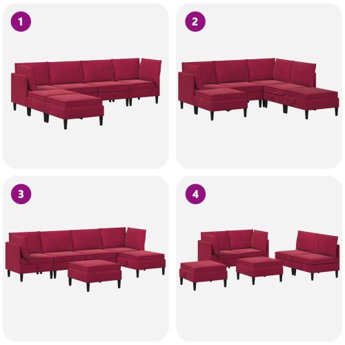 Комплект мебели за всекидневна 6 pcs Виненочервен Кадифе