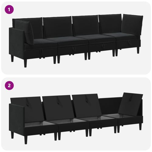 Комплект мебели за всекидневна с възглавница 4 pcs Черно Кадифе