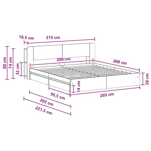 Леглово рамо с хранилище с чекмедже Бетонно сиво 200 x 200 cm
