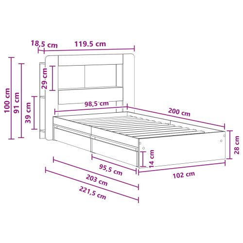 Леглово рамо с хранилище с чекмедже Бетонно сиво 100 x 200 cm