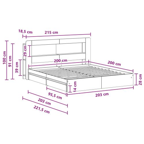 Леглово рамо с хранилище с чекмедже Бетонно сиво 200 x 200 cm