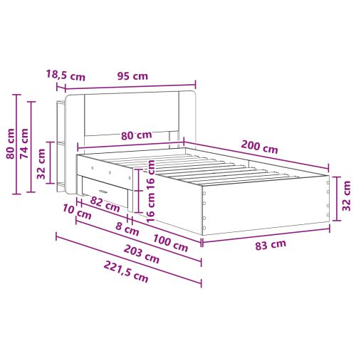 Леглово рамо с хранилище с таблото Старо дърво 80 x 200 cm