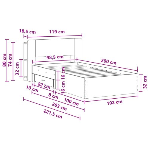 Леглово рамо с хранилище с таблото Дъб сонома 100 x 200 cm