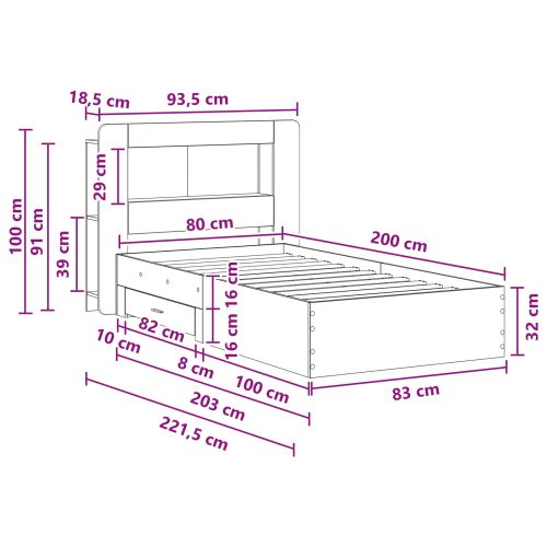 Леглово рамо с хранилище Бяло 80 x 200 cm Инженерна дървесина