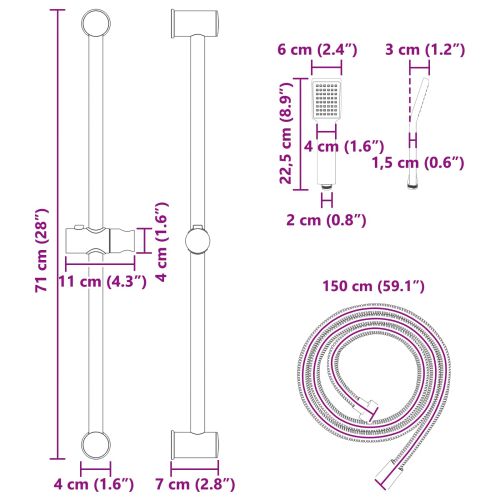 Комплект душ система Черно 70 cm Неръждаема стомана