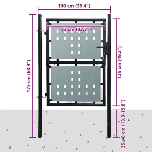 Черна оградна порта с единична врата 100x125 см
