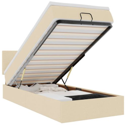 Османска легло с матрак и LED, кремаво, 90x200 см, плат