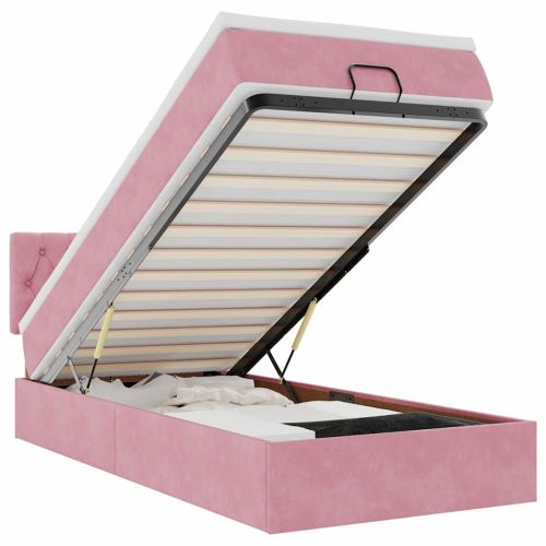 Османска легло с матрак и LED, розово, 100x200 см, кадифе
