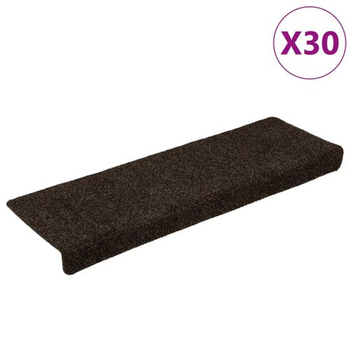 Изтривалки за стълби, самозалепващи се, 30 бр., 65x21x4 см, тъмнокафяви, правоъгълни, кант