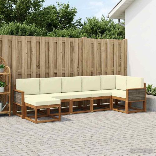 Комплект дивани за открито 7 pcs Натурален и Крема Полиестер