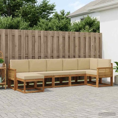 Комплект дивани за открито 7 pcs Натурален и Бежов Полиестер