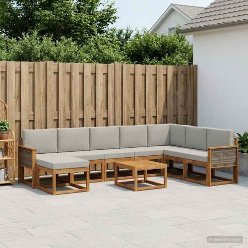 Комплект дивани за открито 9 pcs Натурално и светлосиво