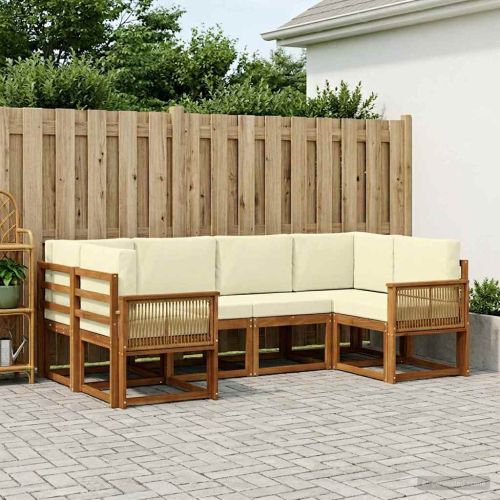 Комплект дивани за открито 6 pcs Натурален и Крема