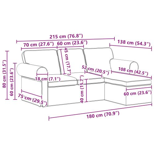 Диван Тъмен сив 215 x 138 x 80 см текстил