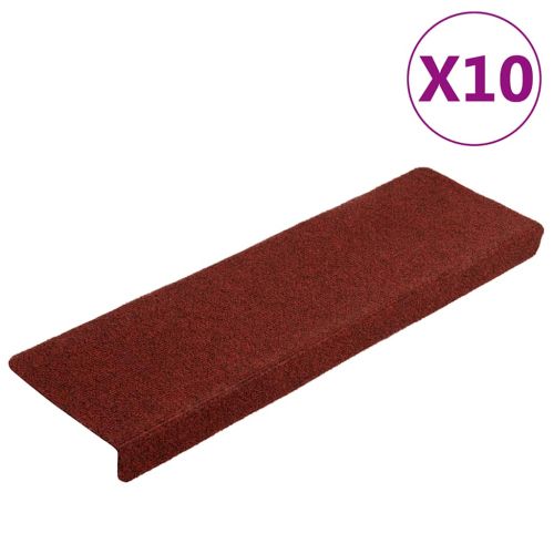 Самозалепващи се постелки за стълби, 10 бр., 65x21x4 см, бордо червени, правоъгълен кант