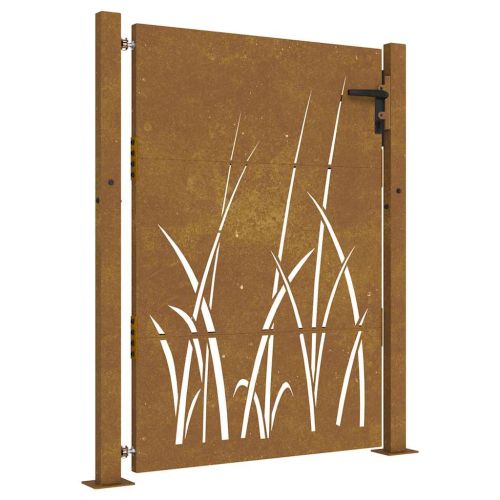 Градинска порта 100x150 см, дизайн с кортен стомана и трева