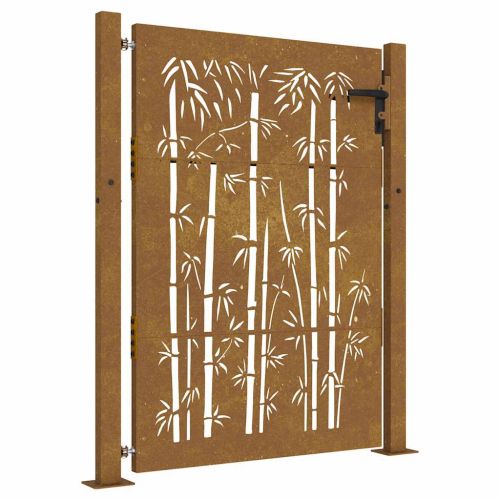 Градинска порта 100x125 см, кортенова стомана, дизайн от бамбук