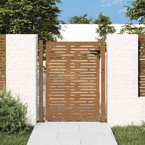 Градинска порта 100x150 см, кортенова стомана, квадратен дизайн
