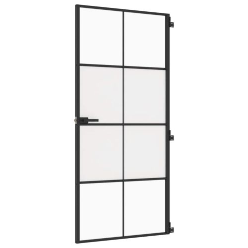 Интериорна врата черна 93x201,5 см закалено стъкло и алуминий