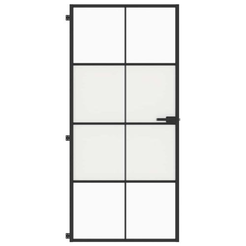 Интериорна врата черна 93x201,5 см закалено стъкло и алуминий