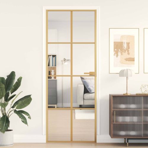 Интериорна врата златиста 76x201,5 см закалено стъкло алуминий
