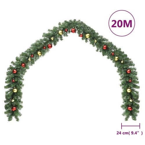 Коледен гирлянд, декориран с топки и LED лампички, 20 м