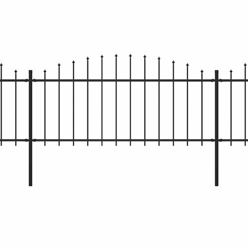 Градинска ограда с пики, стомана, (0,5-0,75)x3,4 м, черна