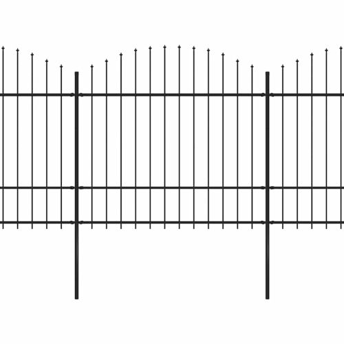 Градинска ограда с пики, стомана, (1,5-1,75)x15,3 м, черна