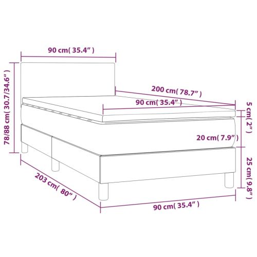 Боксспринг легло с матрак и LED, синя, 90x200 см, плат
