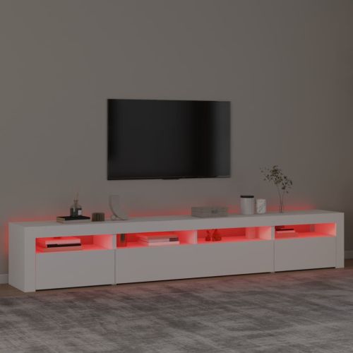 ТВ шкаф с LED осветление, бял, 240x35x40 см