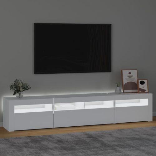 ТВ шкаф с LED осветление, бял, 210x35x40 см