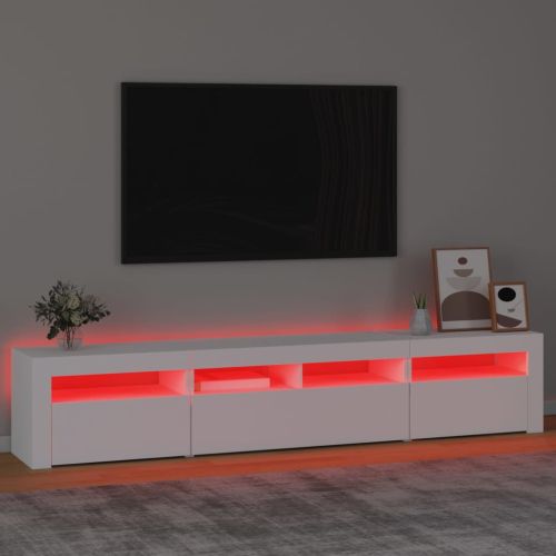 ТВ шкаф с LED осветление, бял, 210x35x40 см