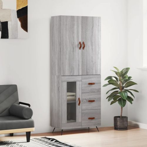 Висок шкаф, сив сонома, 69,5x34x180 см, инженерно дърво