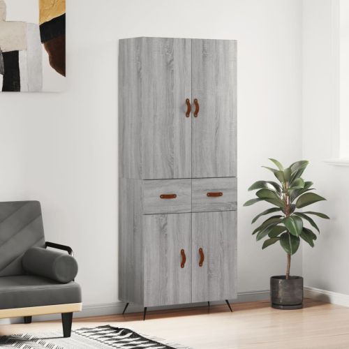 Висок шкаф, сив сонома, 69,5x34x180 см, инженерно дърво