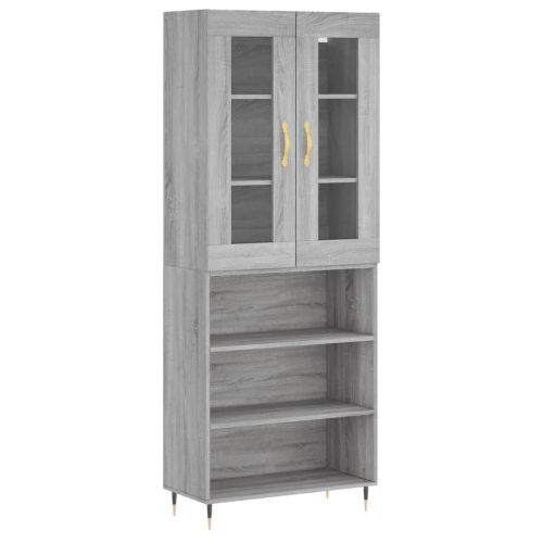Висок шкаф, сив сонома, 69,5x34x180 см, инженерно дърво