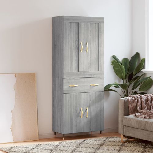 Висок шкаф, сив сонома, 69,5x34x180 см, инженерно дърво