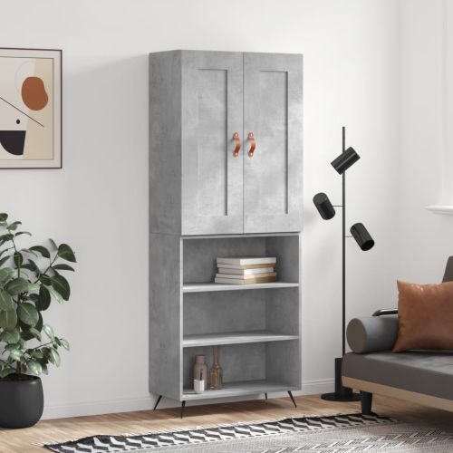 Висок шкаф, бетонно сив, 69,5x34x180 см, инженерно дърво