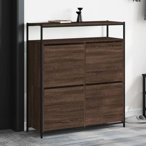 Шкаф за обувки с 4 флип чекмеджета кафяв дъб 100x34x112 см